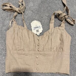 NWT‎ Altar'd State Beige Buttoned Details XS Tank Top Tie shoulders Linen/Rayon